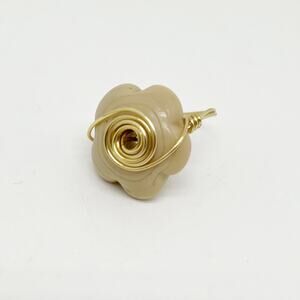 Handmade Cream Floral Bead Gold Tone Wire Wrapped Ring Size 10 Hand Crafted